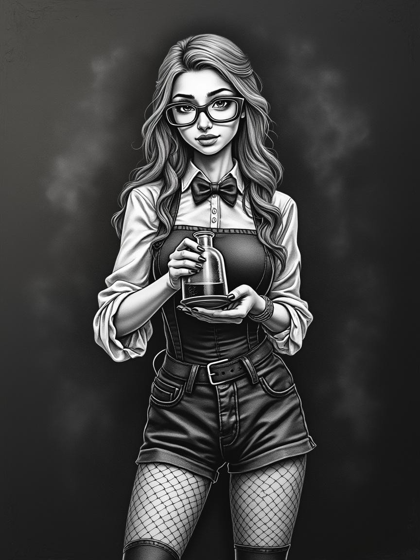 Confident Woman in Stylish Outfit with Flask and Plate