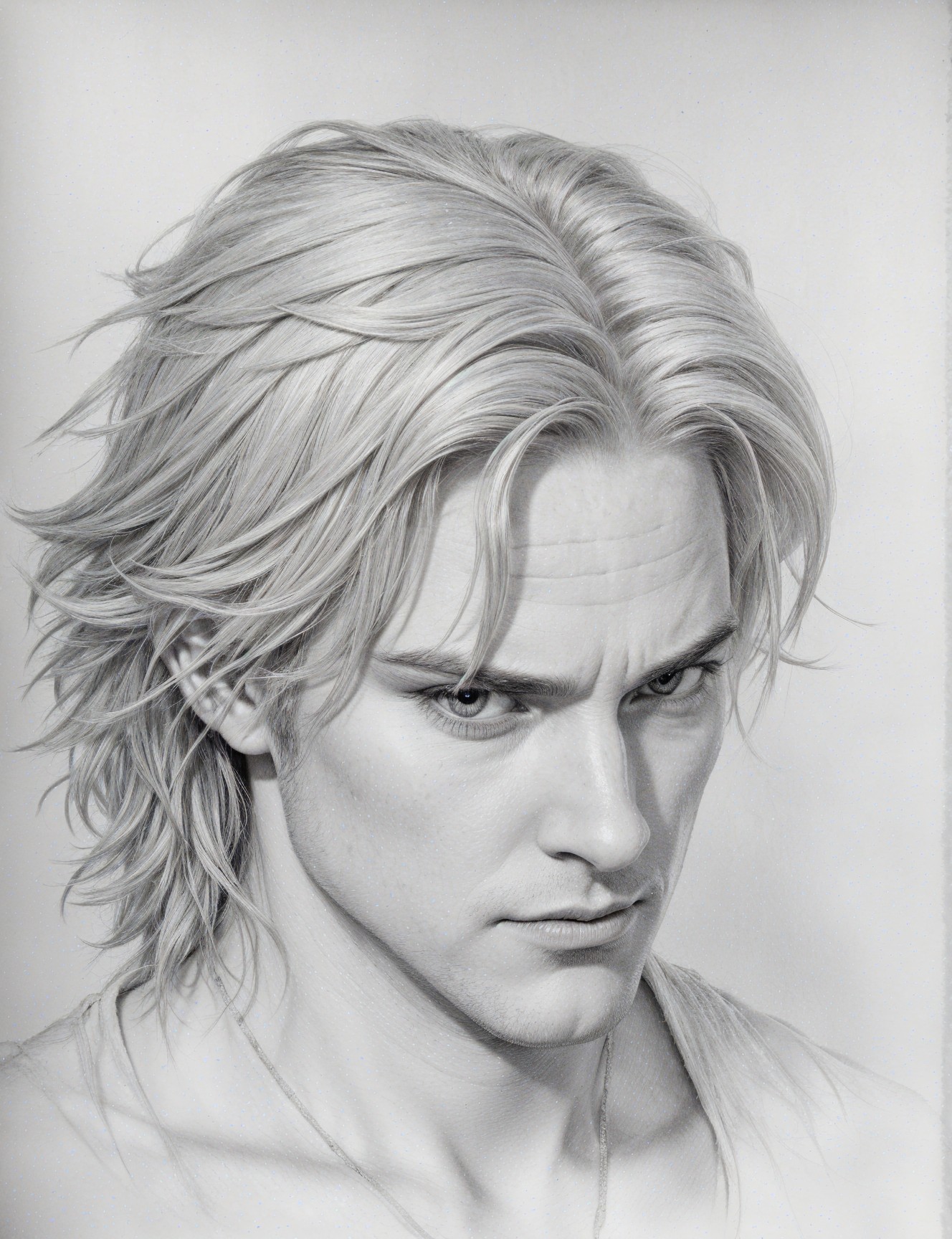 Hyper-realistic portrait of a contemplative young man