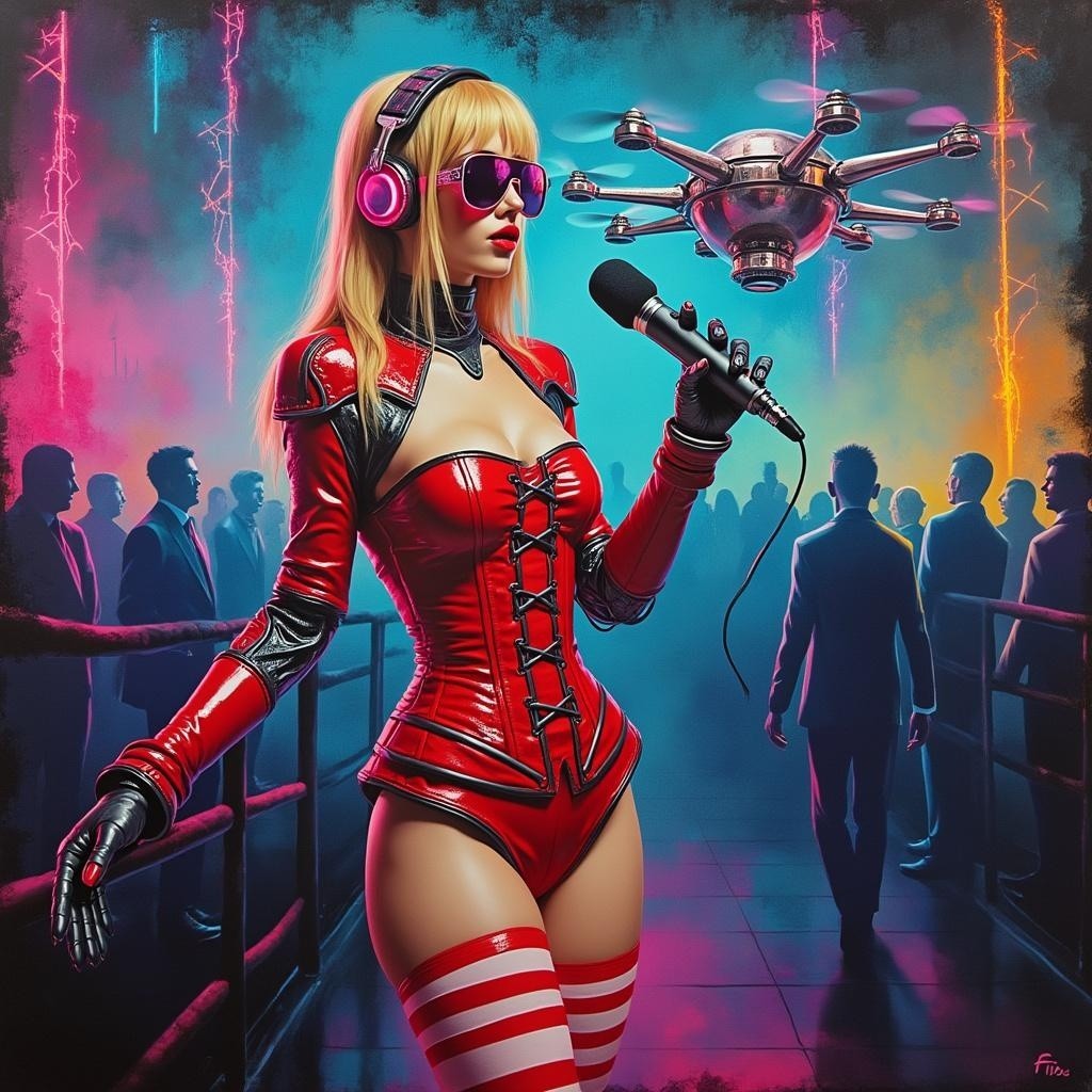 Futuristic Performance with Neon Lights and Drones