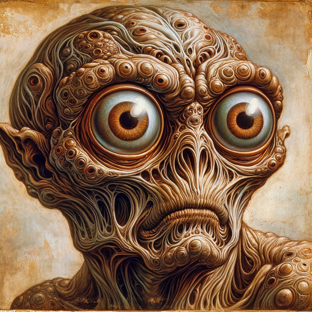 Surreal Creature with Grotesque Features and Textured Skin