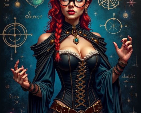 Gothic Woman with Red Hair in Celestial Setting