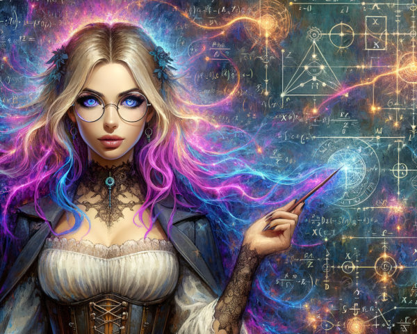 Young woman with colorful hair in cosmic setting