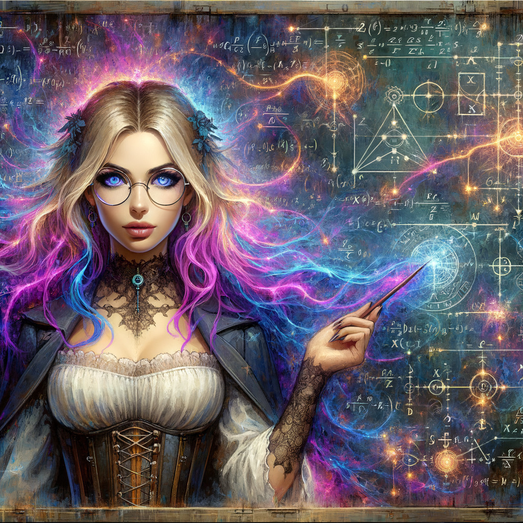 Young woman with colorful hair in cosmic setting