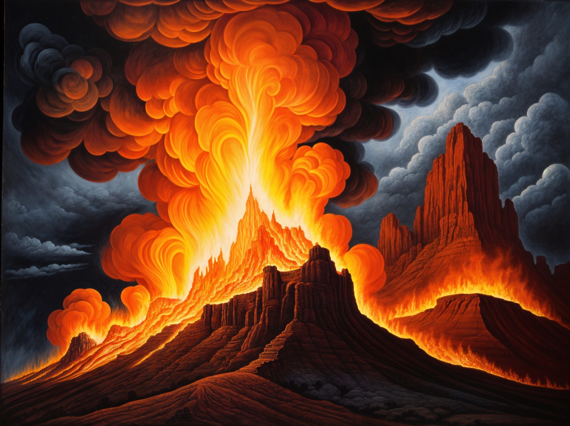 Dramatic Volcanic Eruption with Vibrant Flames and Lava