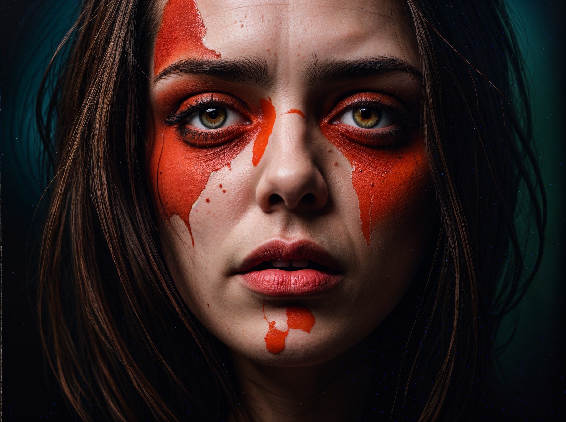 Close-Up Portrait of a Young Woman with Bold Makeup