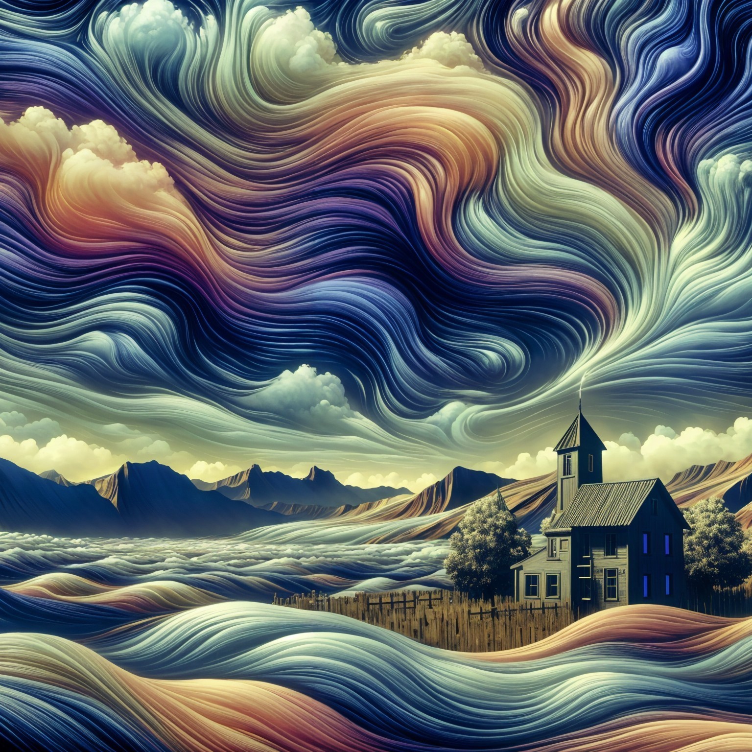 Serene Landscape with Quaint House and Vibrant Colors