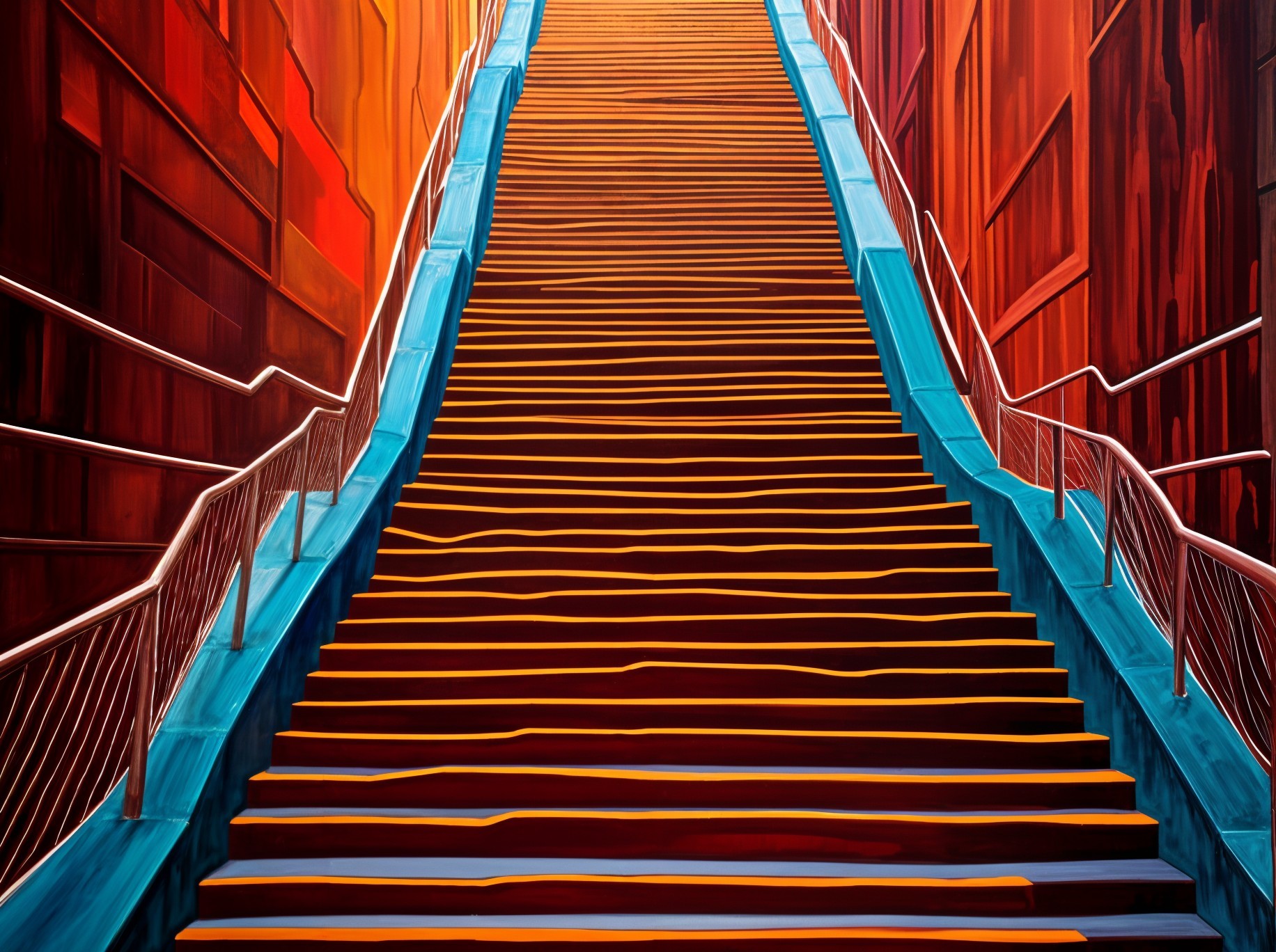 Vibrant Staircase with Bold Colors and Design Elements