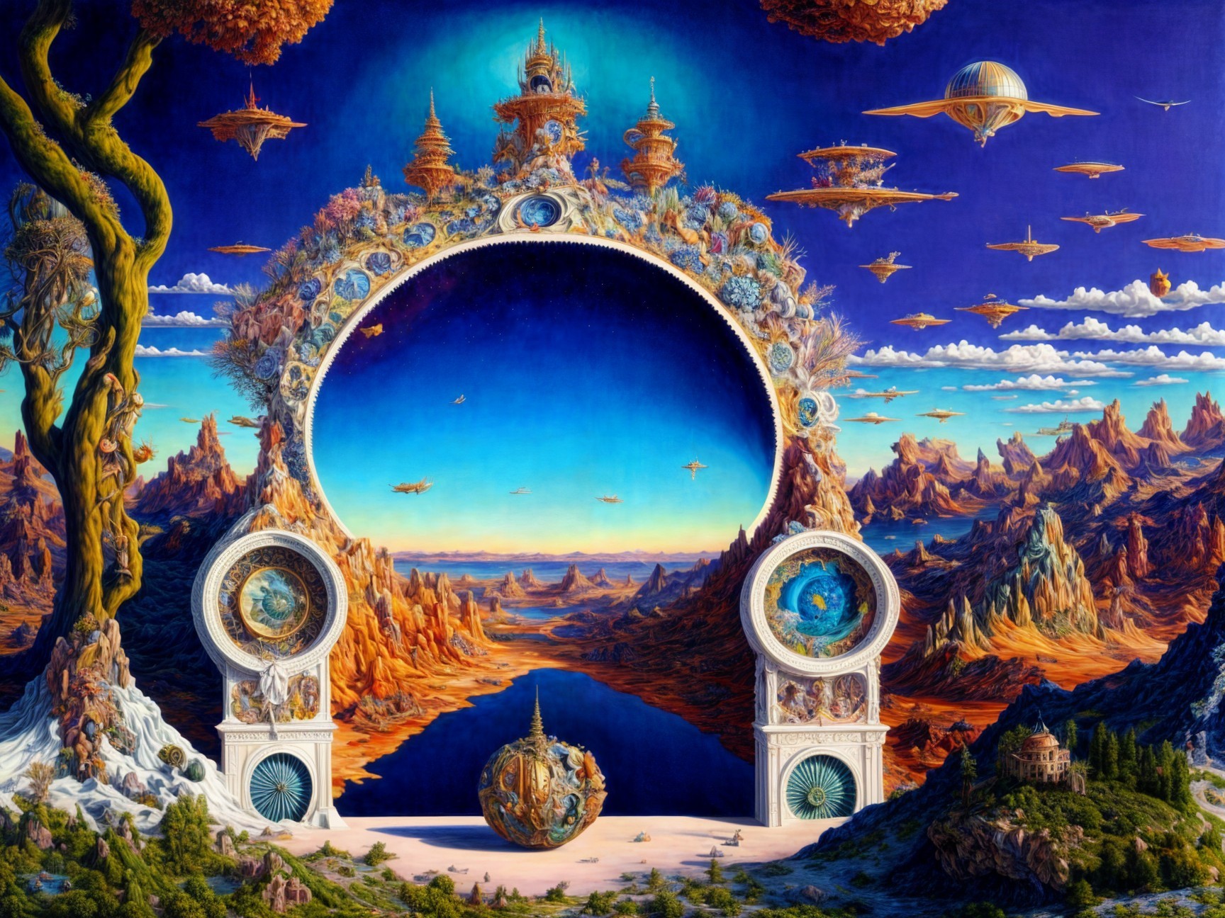Surreal Landscape with Archway and Vibrant Sky
