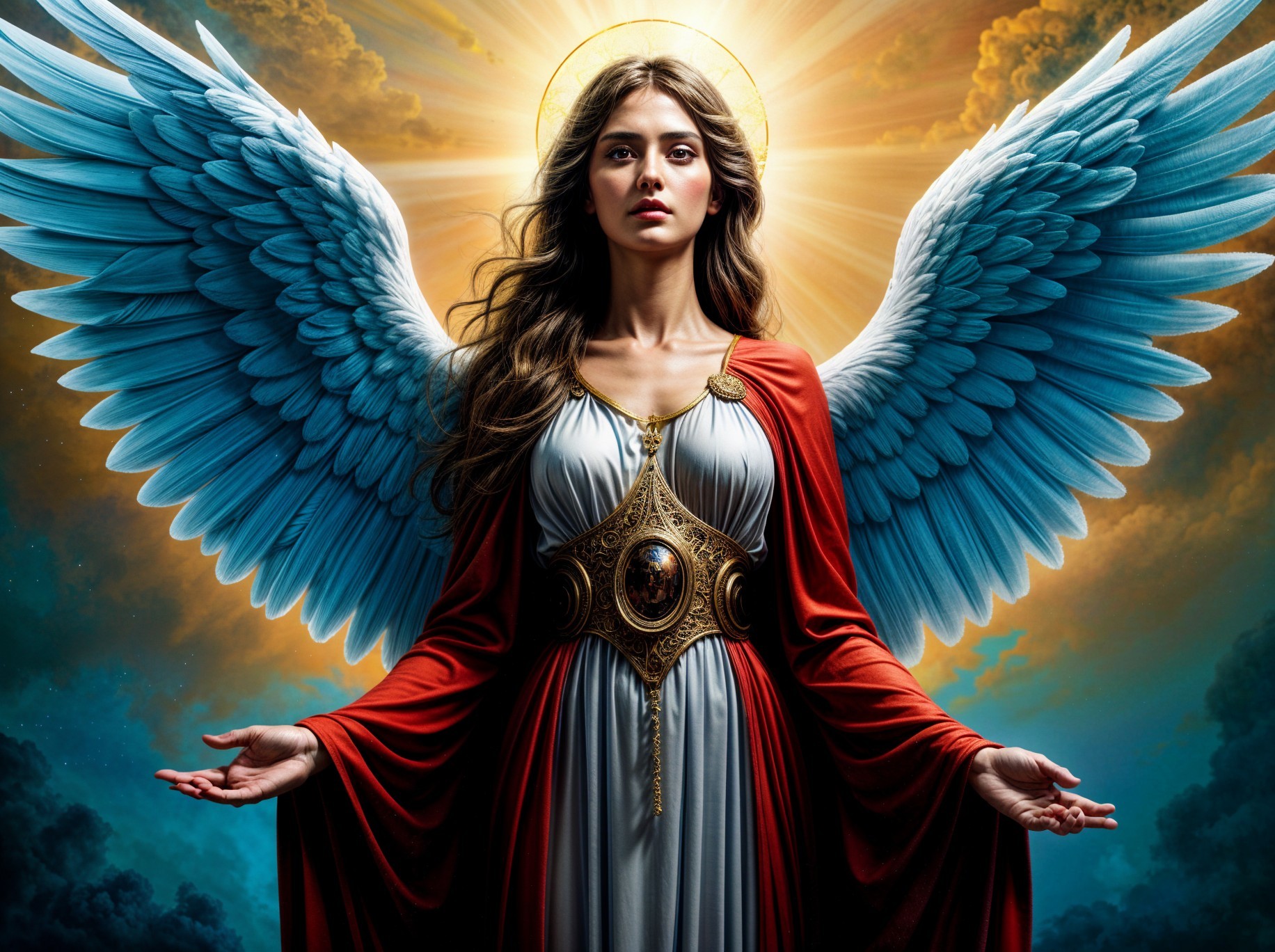 Majestic Angelic Figure with Ethereal Wings and Halo