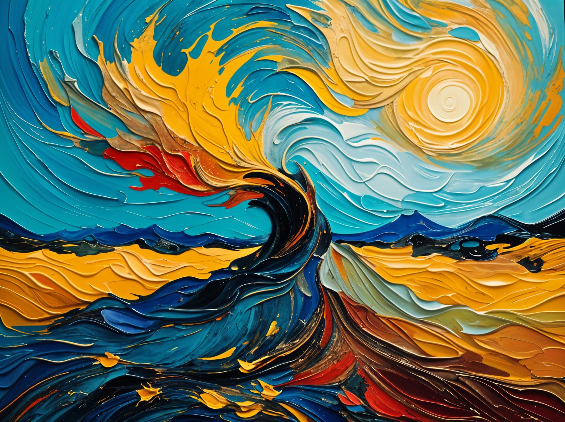 Vibrant Abstract Painting with Colorful Tree Form