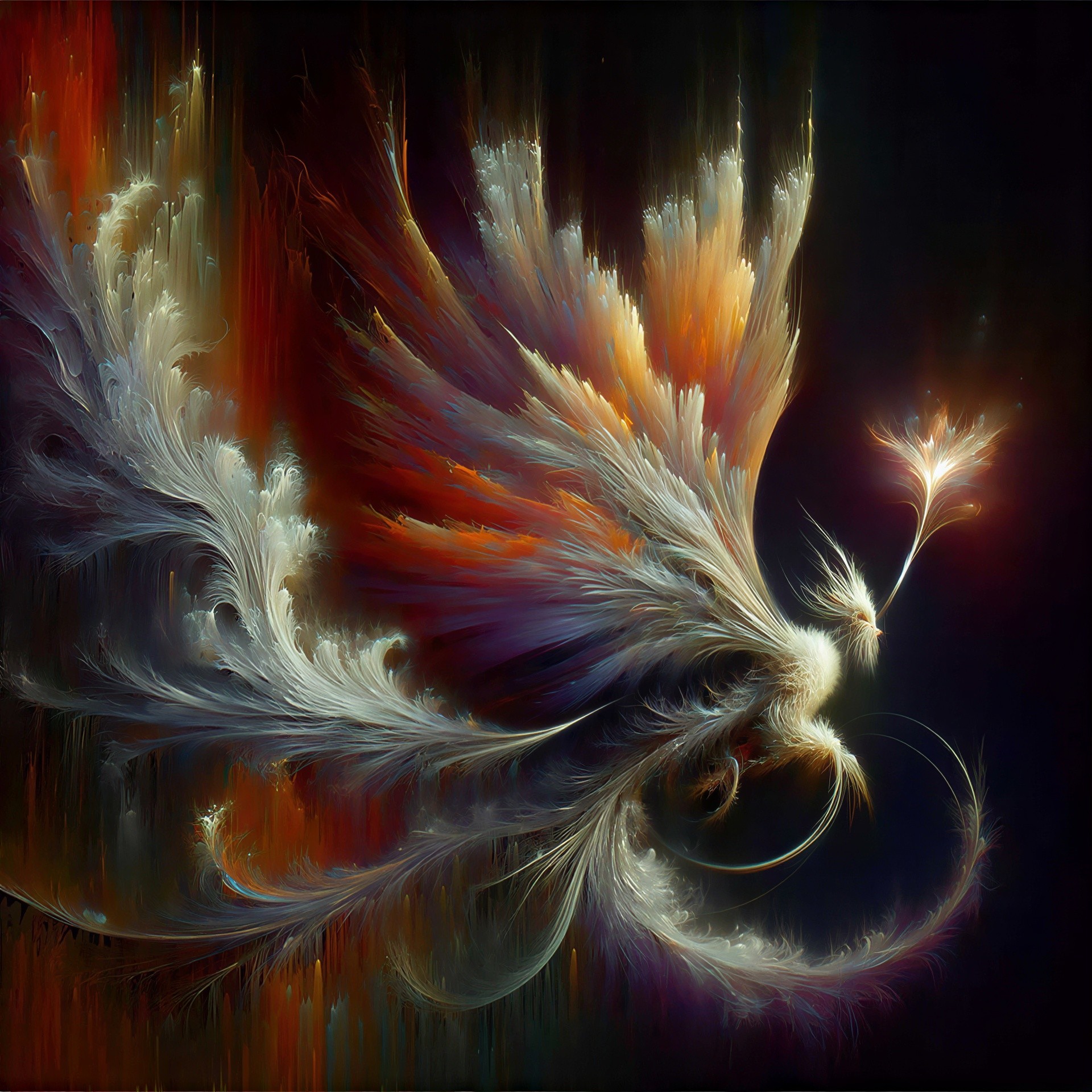 Abstract Art of a Phoenix-like Creature in Vibrant Colors