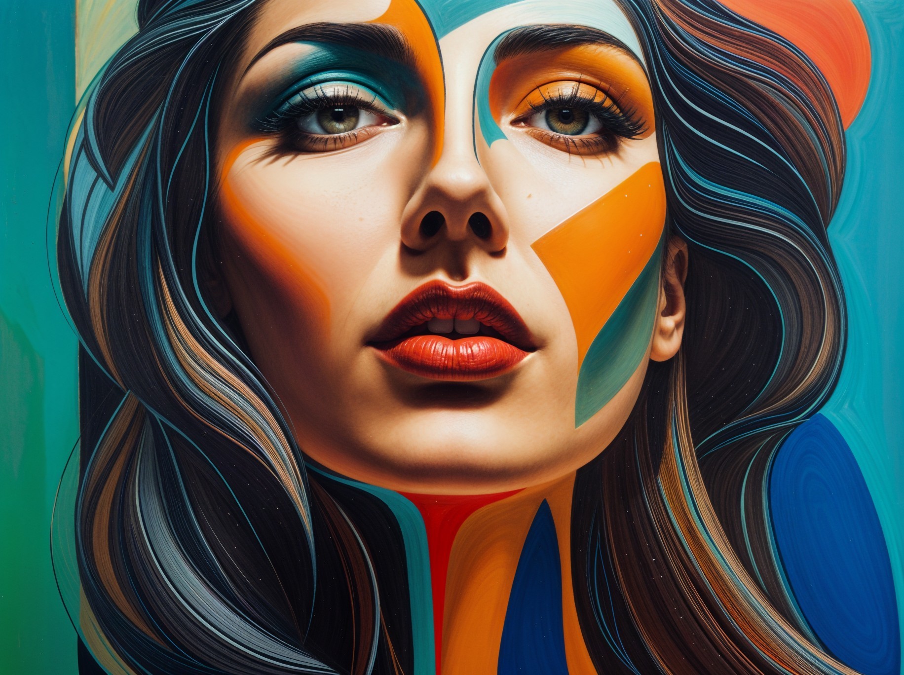 Stylized portrait of a woman with abstract features