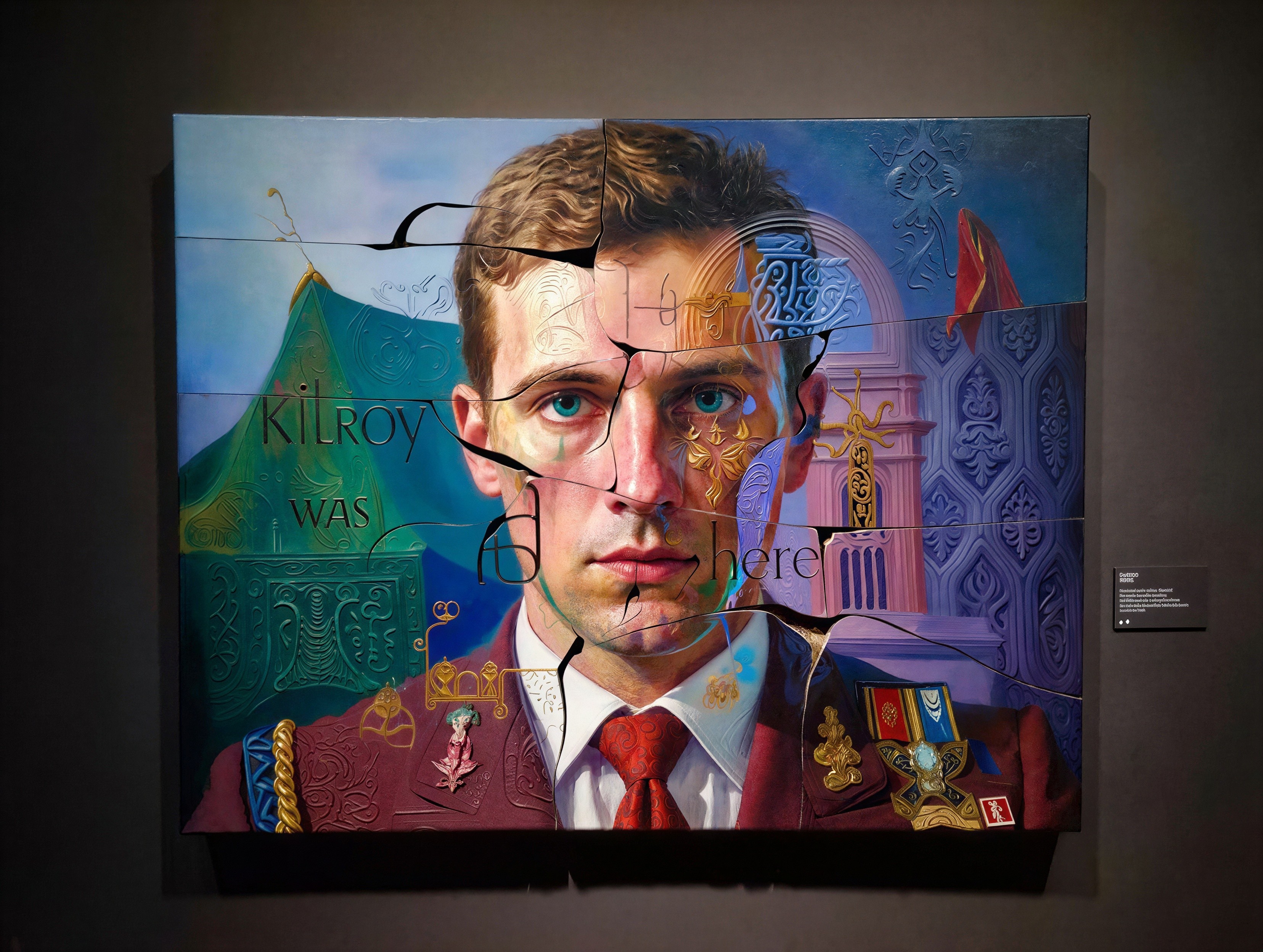 Fragmented Portrait of a Man in Dark Red Jacket