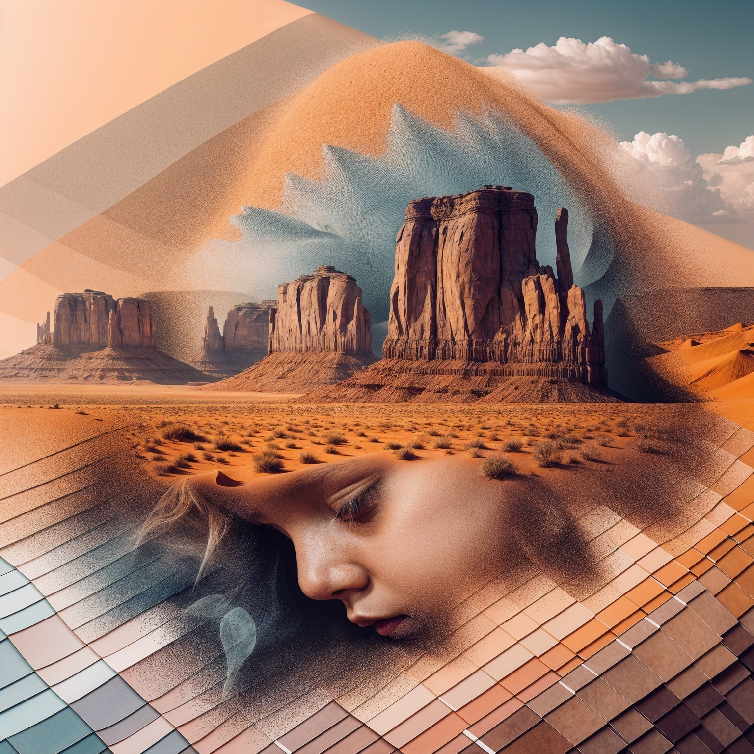 Child's Profile Merged with Desert Landscape Elements