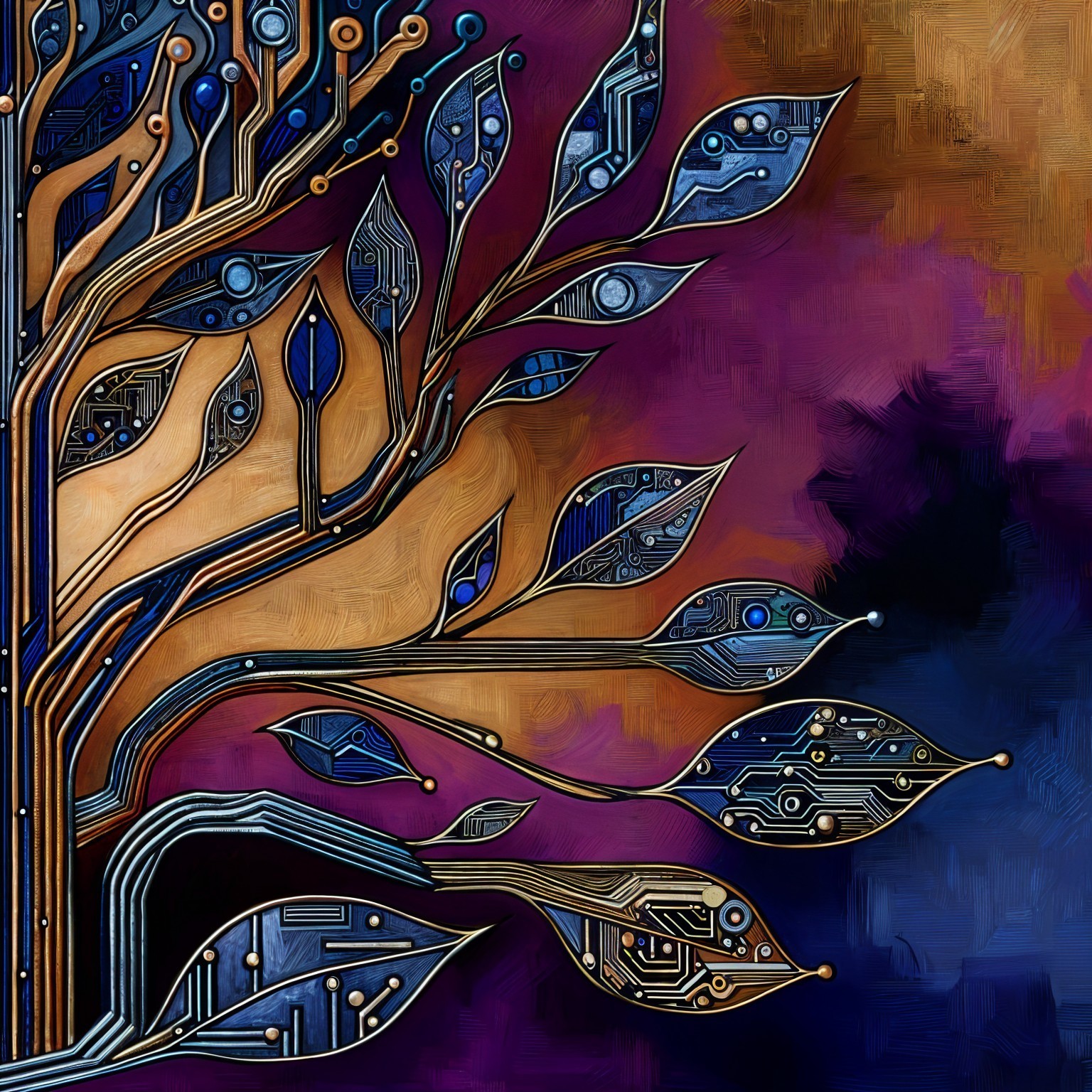 Abstract Tree Design with Circuit Patterns and Colors