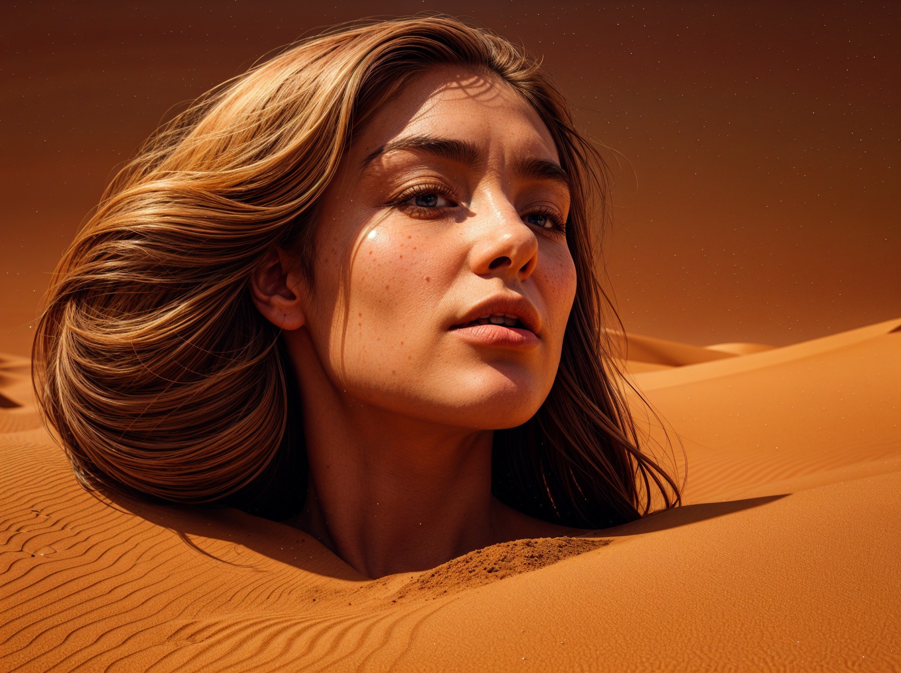 Portrait of a woman in golden desert sands