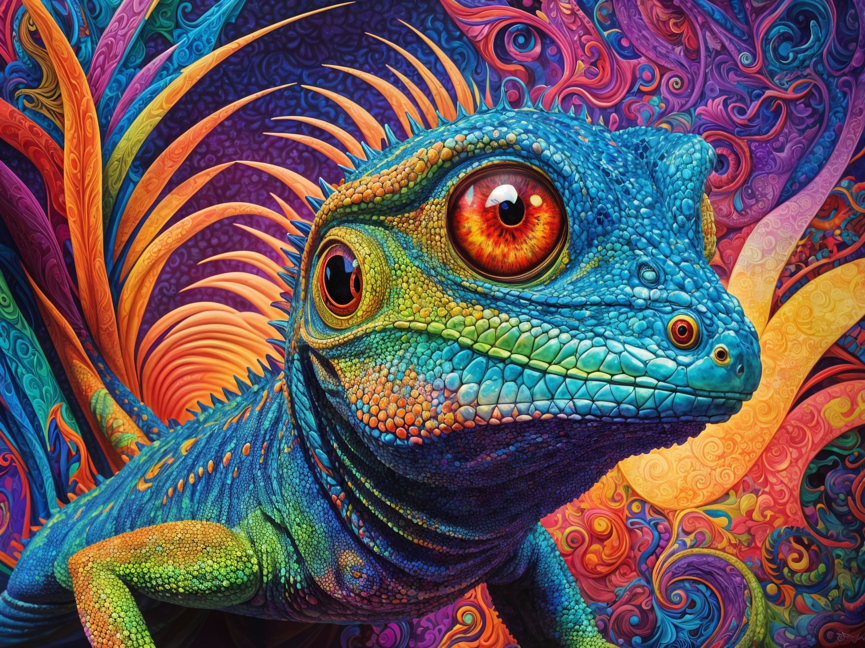 Vividly Colored Lizard with Intricate Textures