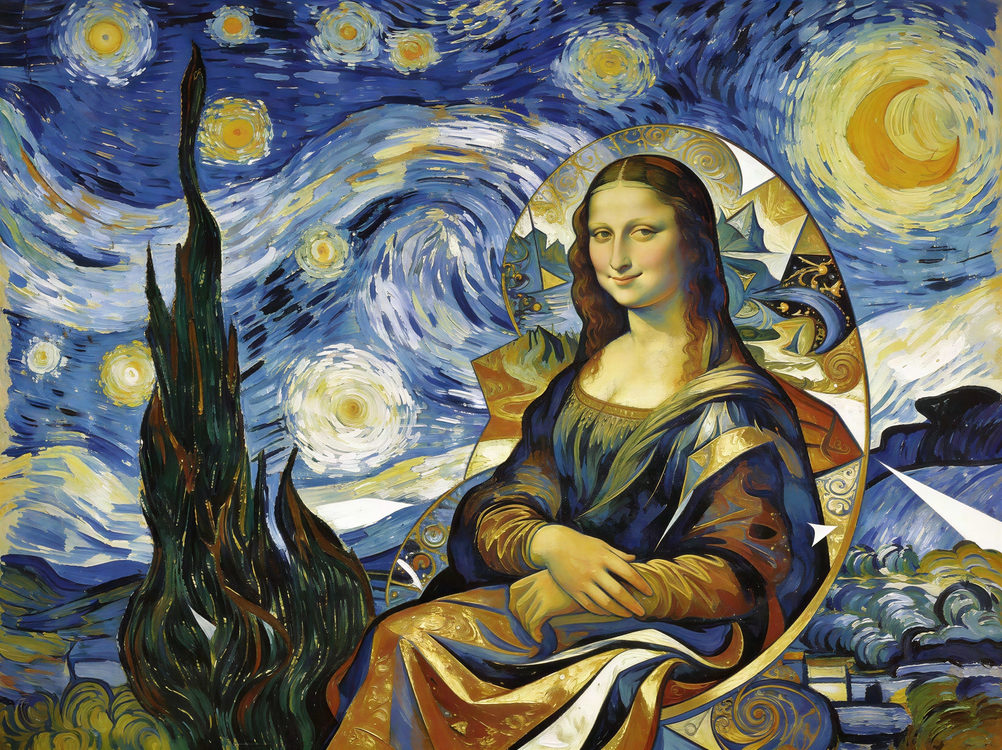 Digital Painting of Mona Lisa in Van Gogh Style