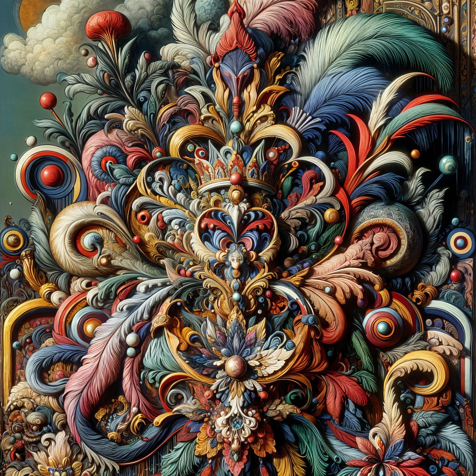 Vibrant Floral and Ornamental Design with Rich Colors