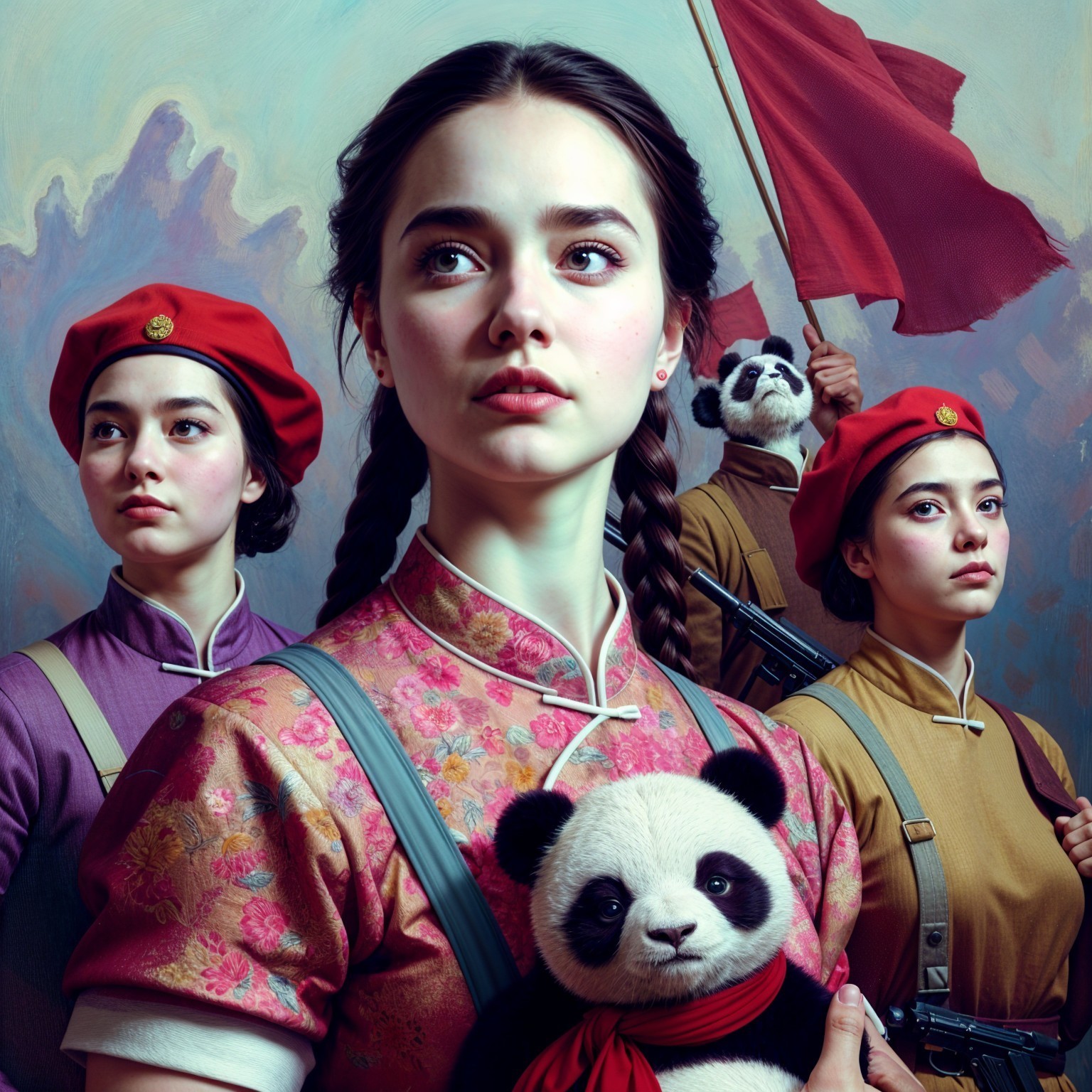 Young Individuals in Historical Attire with Symbolic Elements