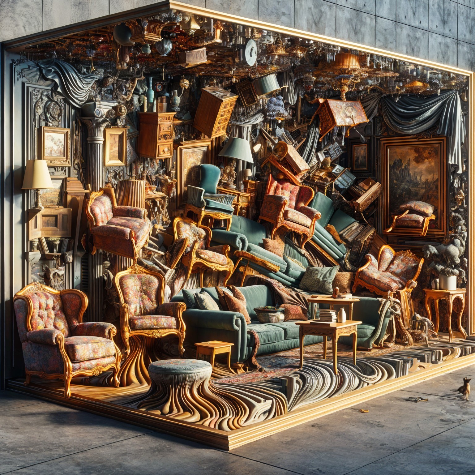 Surreal Living Room with Ornate Furniture and Design