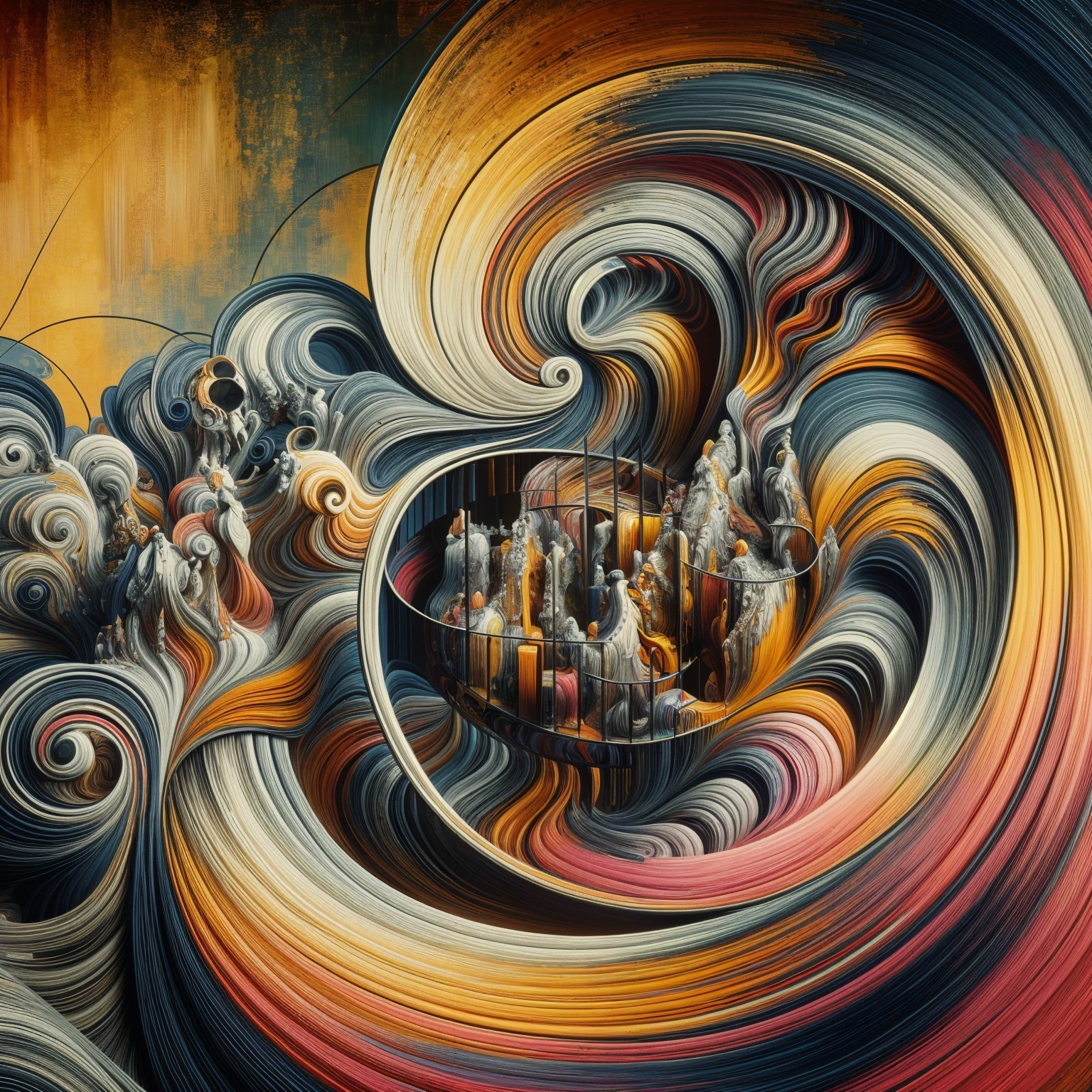 Vibrant Color Swirl with Intricate Cage Structure