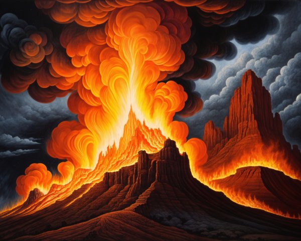 Dramatic Volcanic Eruption with Vibrant Flames and Lava