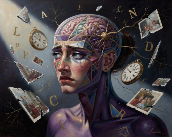 Oil Painting of a Woman with a Broken Face and Brain