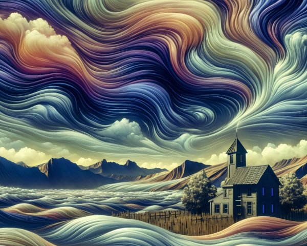 Serene Landscape with Quaint House and Vibrant Colors