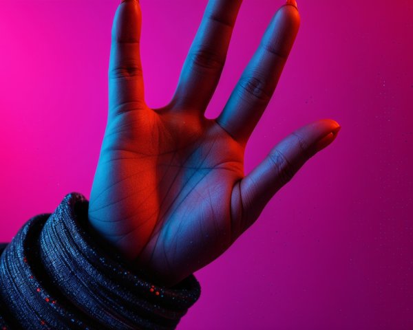 Close-up of an illuminated hand on gradient background
