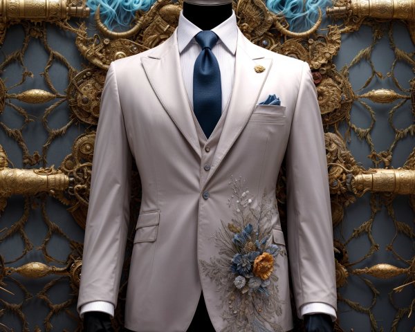 Light-Colored Suit with Floral Embroidery Displayed