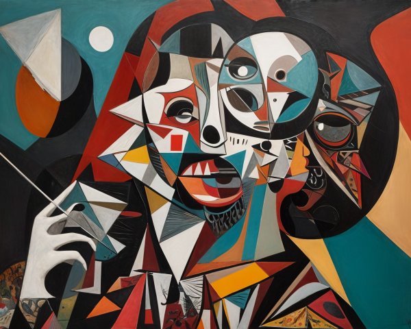 Bold Abstract Artwork with Fragmented Shapes and Colors