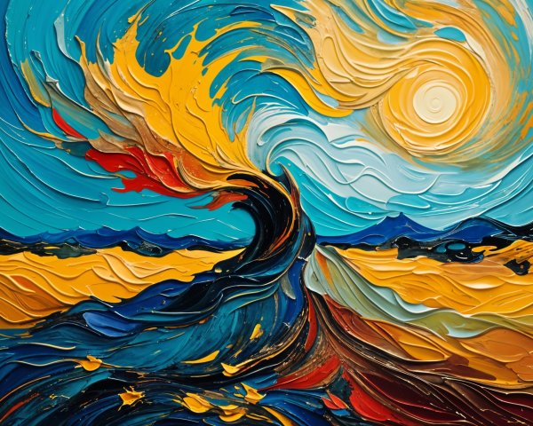 Vibrant Abstract Painting with Colorful Tree Form