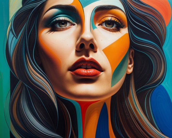 Stylized portrait of a woman with abstract features