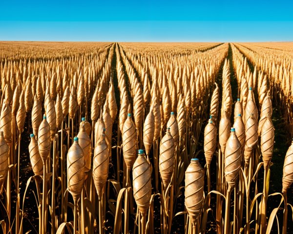 Golden Crop Field with Bottle-Like Structures