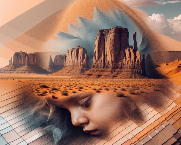 Child's Profile Merged with Desert Landscape Elements