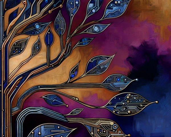 Abstract Tree Design with Circuit Patterns and Colors