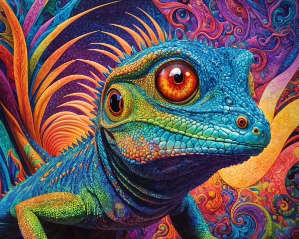 Vividly Colored Lizard with Intricate Textures