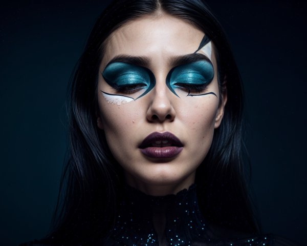 Woman with Bold Teal Makeup and Dark Hair
