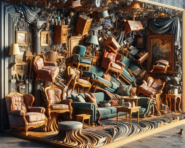 Surreal Living Room with Ornate Furniture and Design