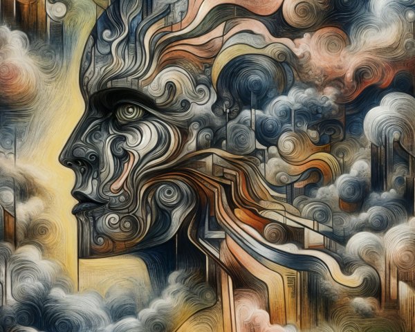 Abstract Human Face in Colorful Cloud Patterns