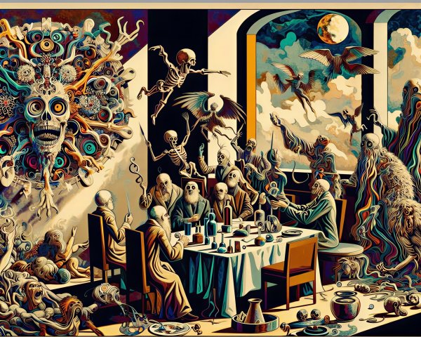 Psychedelic Digital Painting of Alchemists in a Room