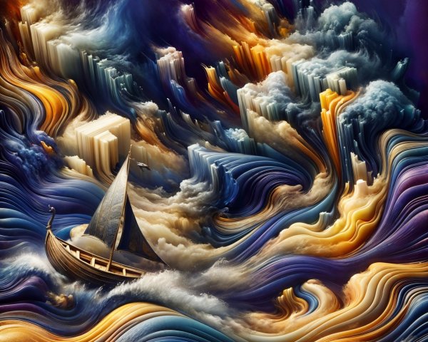 Surreal Seascape with Colorful Waves and Clouds