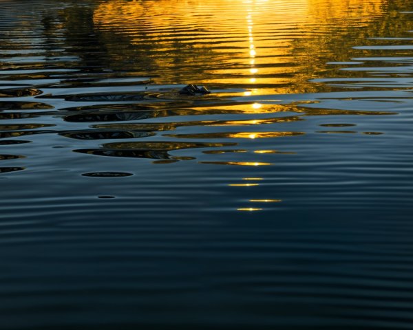 Serene Water Surface with Golden Sunset Reflections