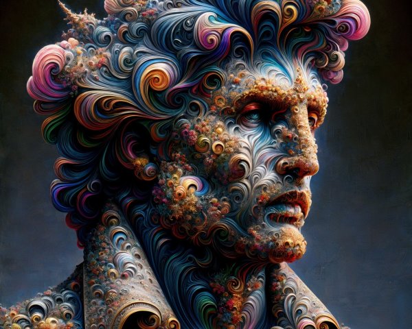 Stylized Human Figure with Vibrant Patterns and Colors