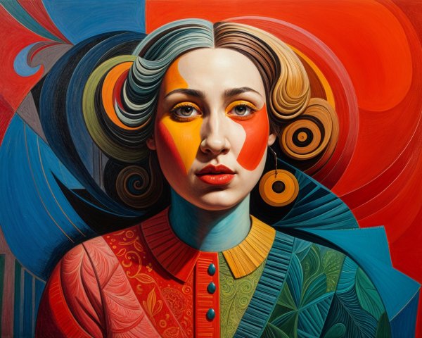 Portrait of a Woman with Colorful Patterns and Design
