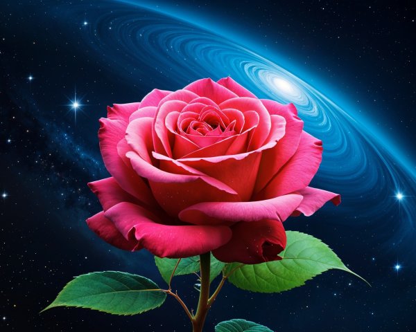 Vibrant Pink Rose Against Cosmic Galaxy Backdrop