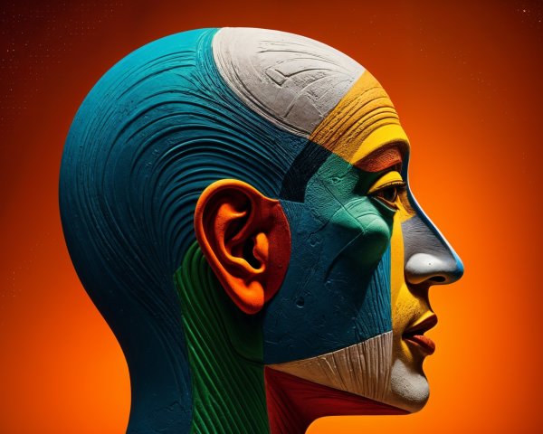 Surreal Stylized Head in Bold Colors and Textures