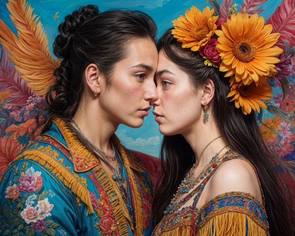 Portrait of Two People in Traditional Attire