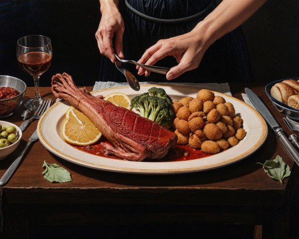 Elegant Table Setting with Roasted Meat and Sides